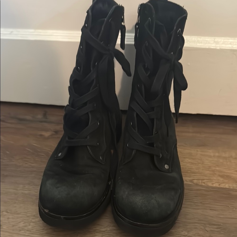 OTBT Black Combat Moto Boots Lace-Up Durable